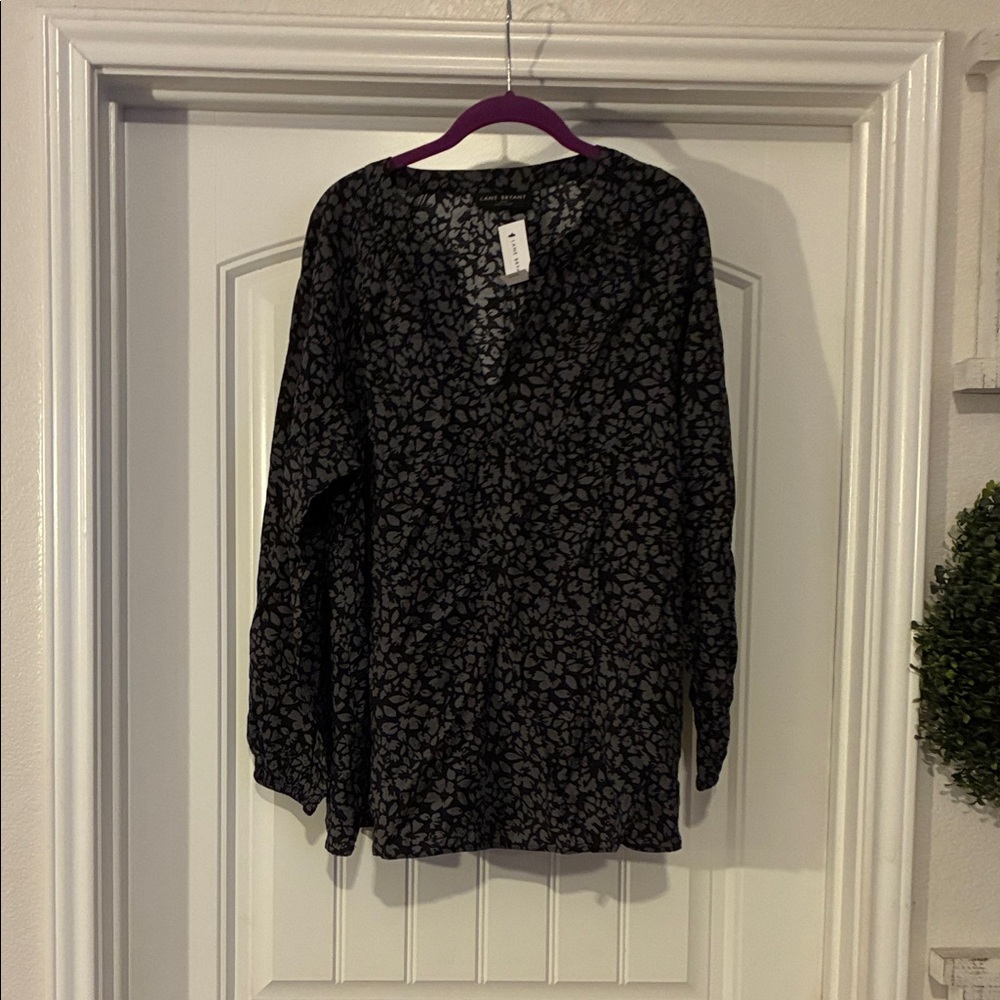 Lane Bryant Black and Gray Patterned Blouse